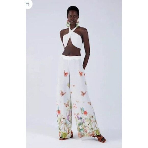 NWT My Beachy Side Printed Butterfly Wide Leg Pants Multicolor Size Medium